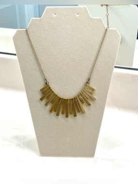 J.Crew Gold Tone Sunburst Stick Fringe Statement Necklace Graduated Bar Bib
